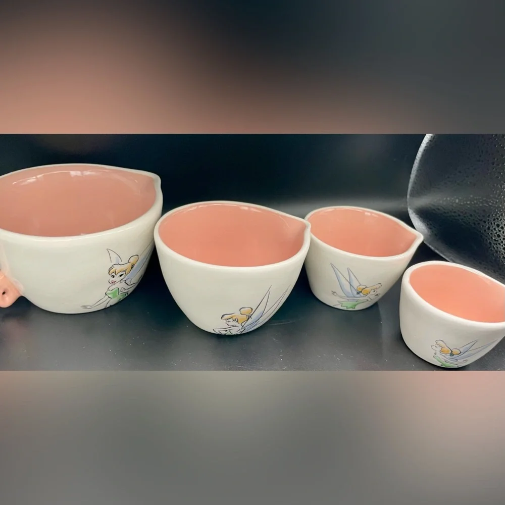 Rae Dunn Disney Tinkerbell Measuring Cups Set 4 Different Designs on Each Pink